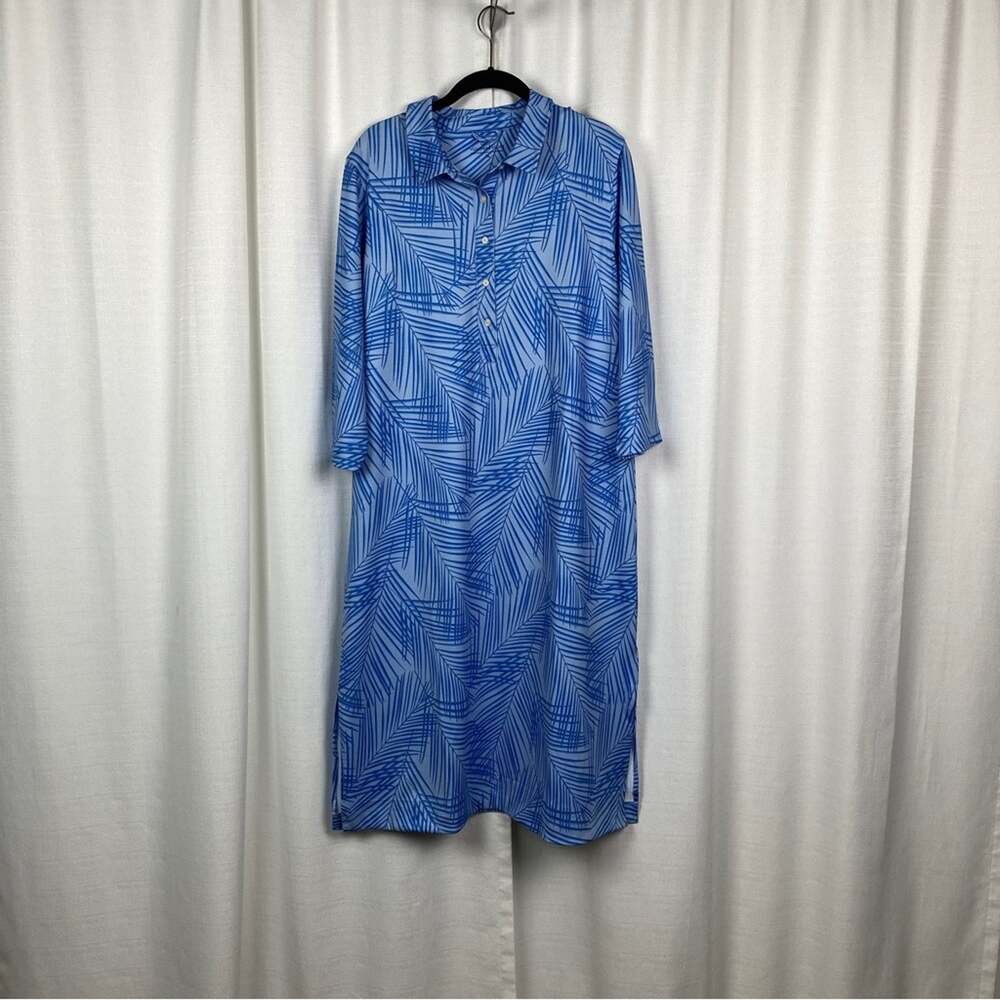 Vineyard Vines Blue Palm-Calm Water Sankaty Margo Midi Shirt Dress Sz.XL NWT
